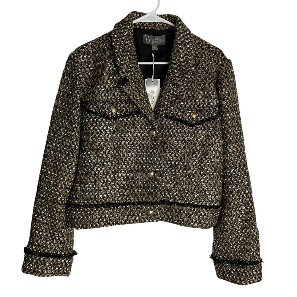 NWT Worthington Jason Bolden Boucle Tweed Jacket Size XL Gold Sequin Metallic